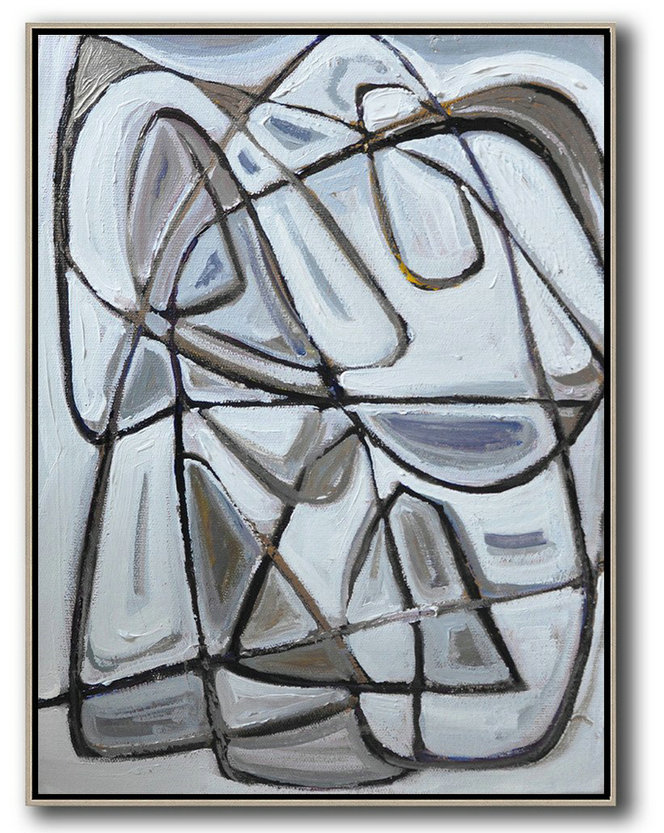 Artwork For Sale,Vertical Contemporary Art,Large Contemporary Art Canvas Painting,Grey,Brown,White,Black.etc